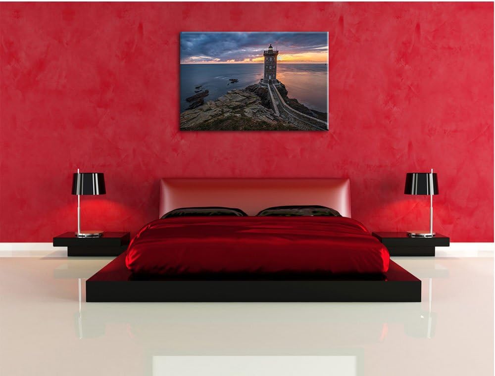 Pixxprint Leuchtturm im Sonnenuntergang, Format: 100x70 auf Leinwand, 100x70