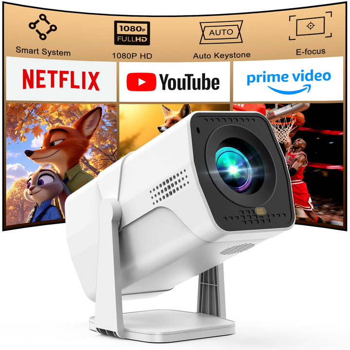 Mini Beamer Kompatibel mit Netflix 1080P Full HD, Integrierte Apps, WiFi & Bluetooth, Elektrischer F