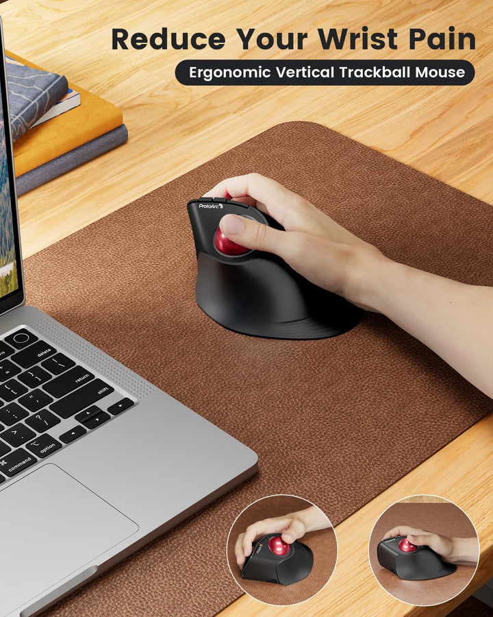 ProtoArc EM05 NL Vertikale Trackball Maus, Kabellos Bluetooth Ergonomische Rollerball Maus mit Finge