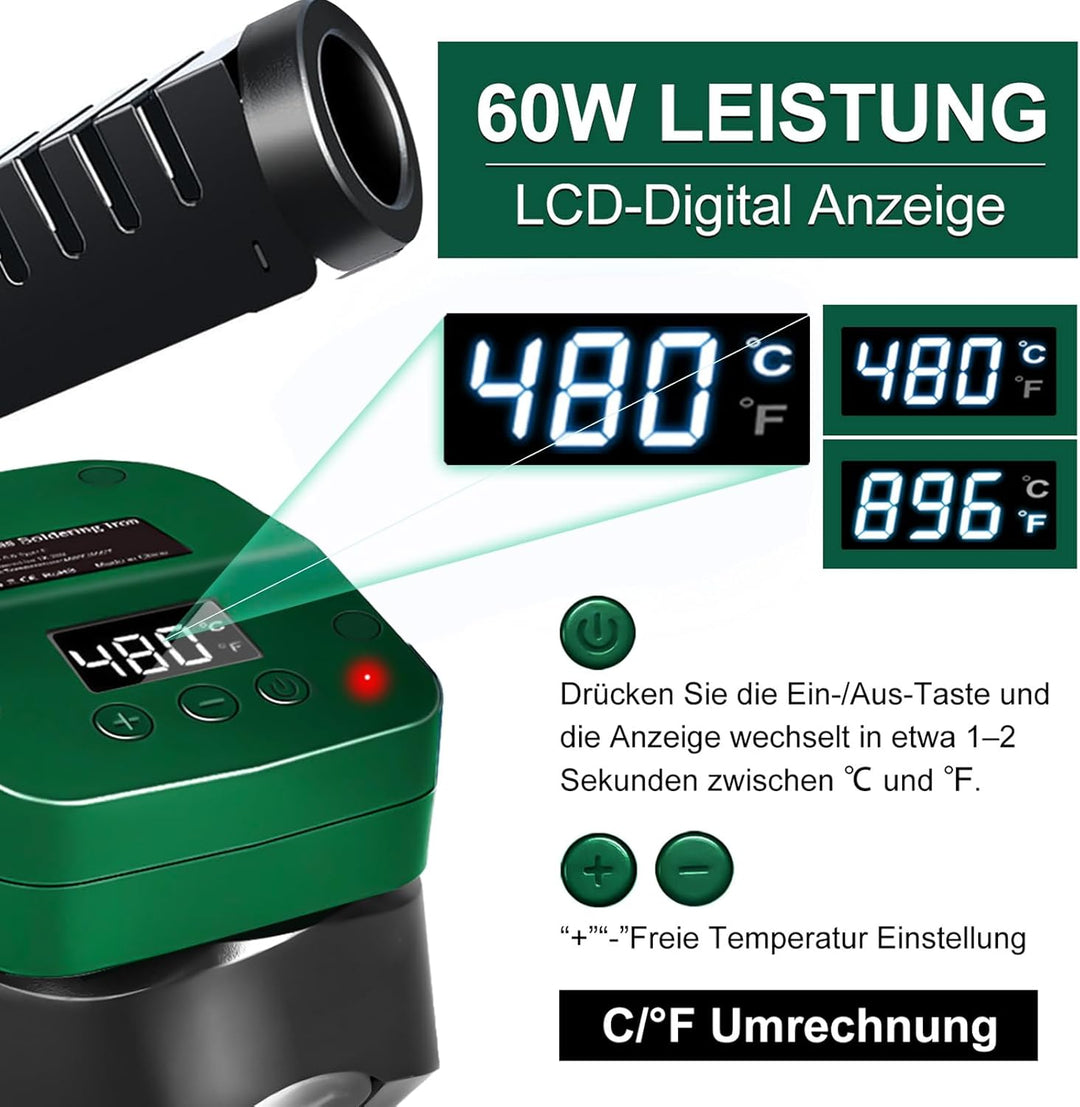 Akku Lötkolben für Bosch Home and Garden 18V PBA Akku, 60W Cordless Lötkolben Einstellbar Temperatur