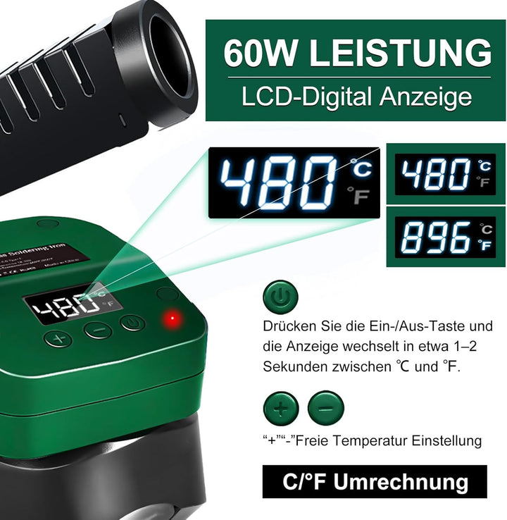 Akku Lötkolben für Bosch Home and Garden 18V PBA Akku, 60W Cordless Lötkolben Einstellbar Temperatur