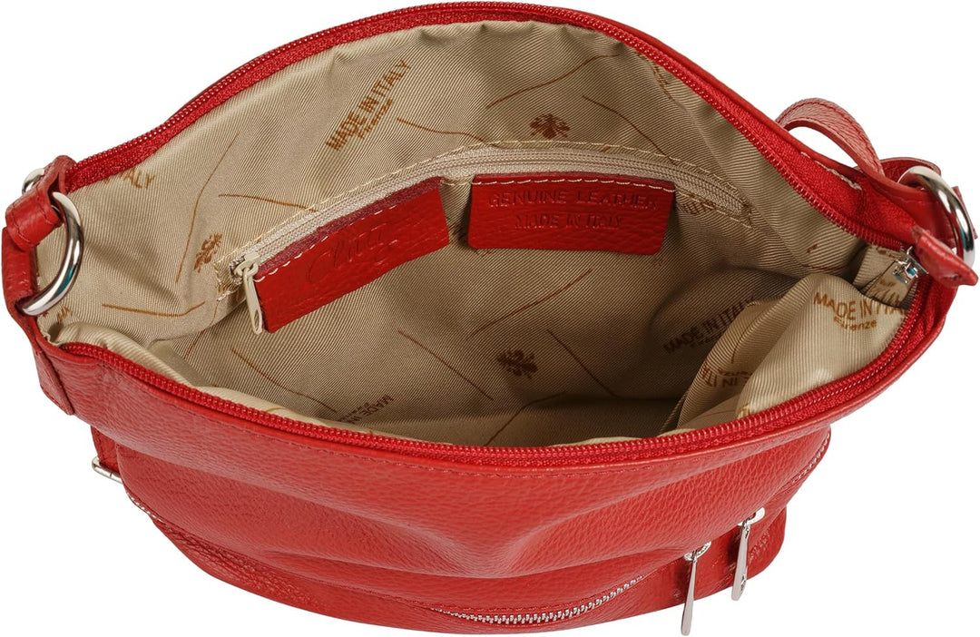 Umhängetasche Echt Leder Damen Made in Italy, verstellbarer Schultergurt, Handtasche mit Reissversch