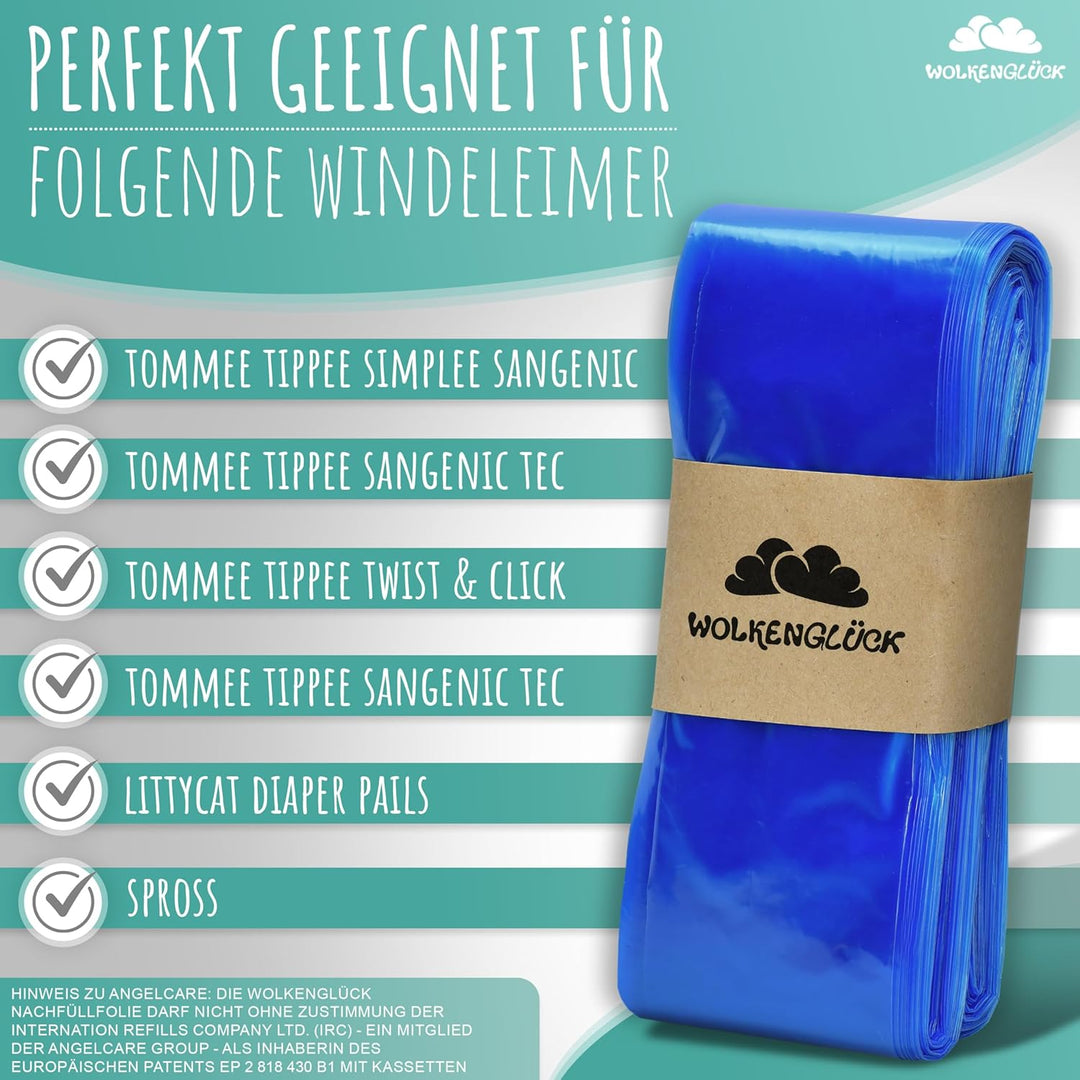 Windeleimer Nachfüllfolie [5er-Set in XXL-Länge] - kompatibel mit Windeleimer Nachfüllkassetten von