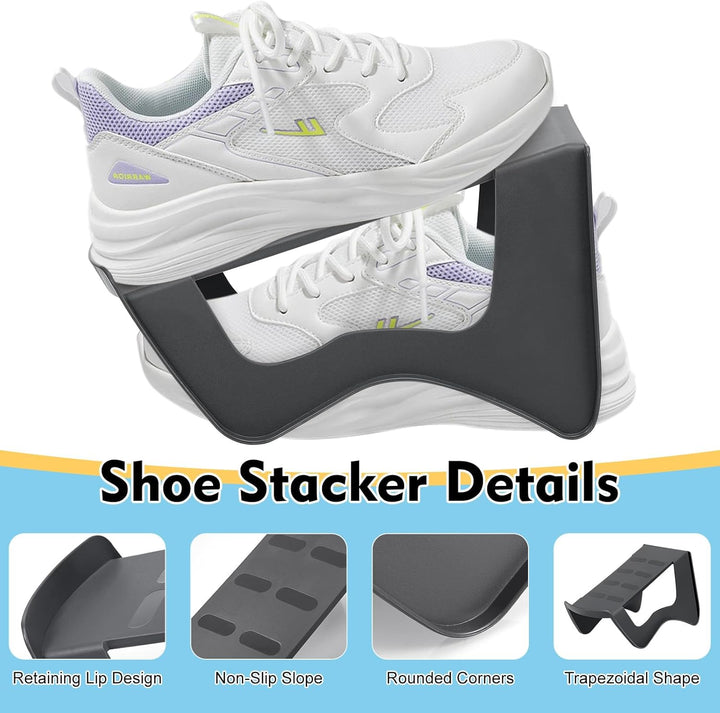 10 Stück Schuhstapler Platzsparend, Doppelschicht Schuhsortierer für Schrank &Schuhschrank, Rutschfe