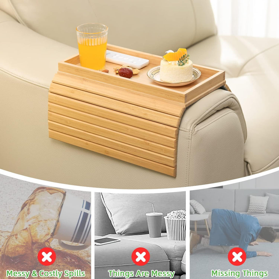 GEHE Natural Bamboo Sofa Armlehnenablage, Sofaablage Tisch für Couch, Sofa Armlehne Tablett Tisch An