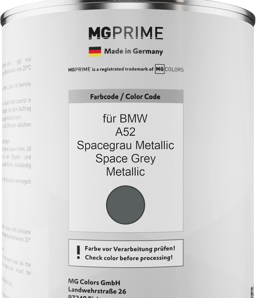 MG PRIME Autolack Dose Set für BMW A52 Spacegrau Metallic/Space Grey Metallic Basislack 2K Klarlack