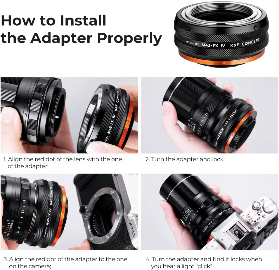 K&F Concept Lens Mount Adapter M42-FX IV Manueller Fokus Kompatibel mit M42 Objektiv und Fujifilm X