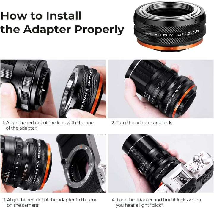 K&F Concept Lens Mount Adapter M42-FX IV Manueller Fokus Kompatibel mit M42 Objektiv und Fujifilm X