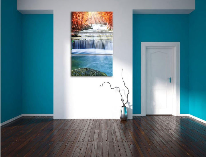 Pixxprint Bach in Herbstlandschaft als Leinwandbild/Grösse: 3 Teilig (120x80) cm/Wandbild/Kunstdruck