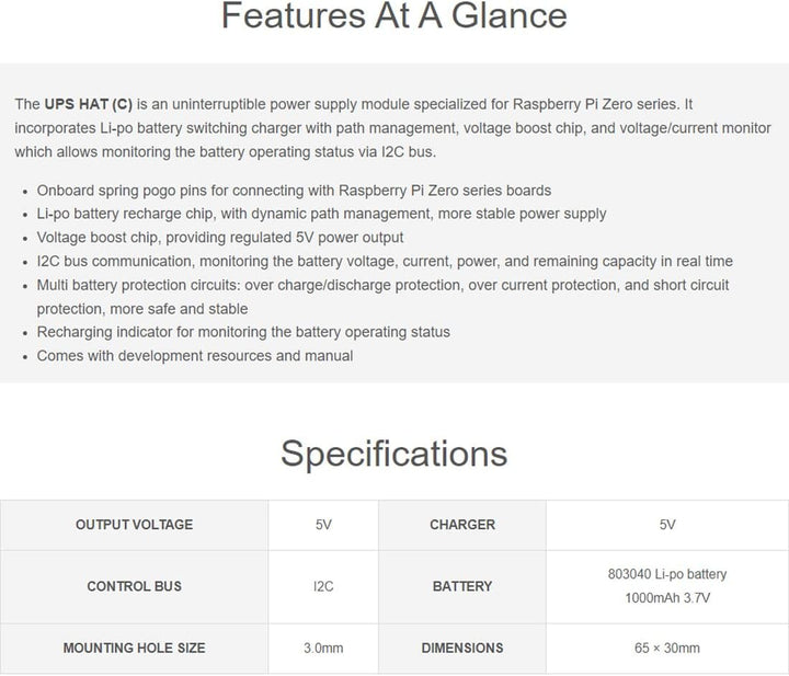 Waveshare UPS HAT (C) for Raspberry Pi Zero 5V Uninterruptible Power Supply Multi Battery Protection