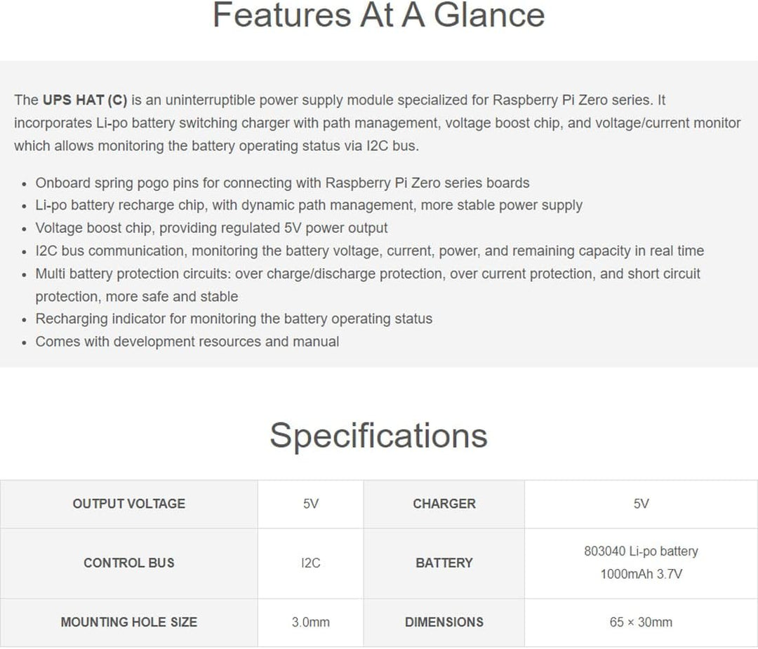 Waveshare UPS HAT (C) for Raspberry Pi Zero 5V Uninterruptible Power Supply Multi Battery Protection