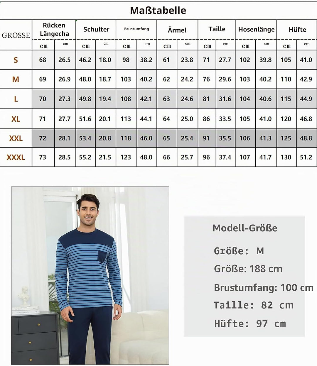 Irdcomps Schlafanzug Herren Pyjama Lang Winter Baumwolle Nachtwäsche Set Langarm Männer Schlafanzüge