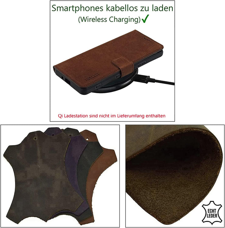 Suncase Book-Style Hülle kompatibel mit Google Pixel 7A 5G Leder Tasche (Slim-Fit) Lederhülle Handyt