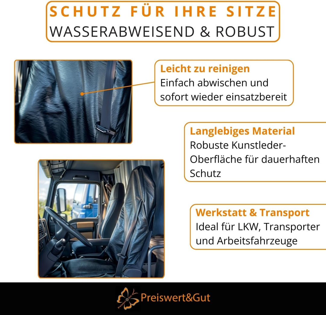 Preiswert&Gut Werkstattschoner Sitzauflage Kunstleder LKW oder Transporter LKW Sitzbezug XXXL schwar