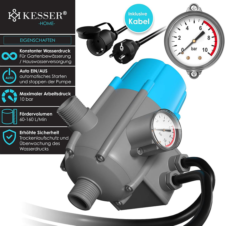 KESSER® Pumpensteuerung mit Baranzeige | mit Kabel | 10 bar Druckwächter Elektronische Pumpensteueru