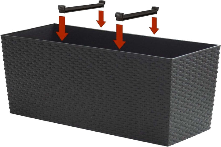 Kunststoff Blumenkasten Rato Case L 60 cm anthrazit mit Wasserspeicher + Überlauf