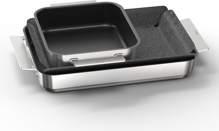 Bosch HEZ9FF030, Flex Pfannen-Set, Induktionsgeeignete Pfannen (Medium und Klein) mit Glasdeckel, 3-
