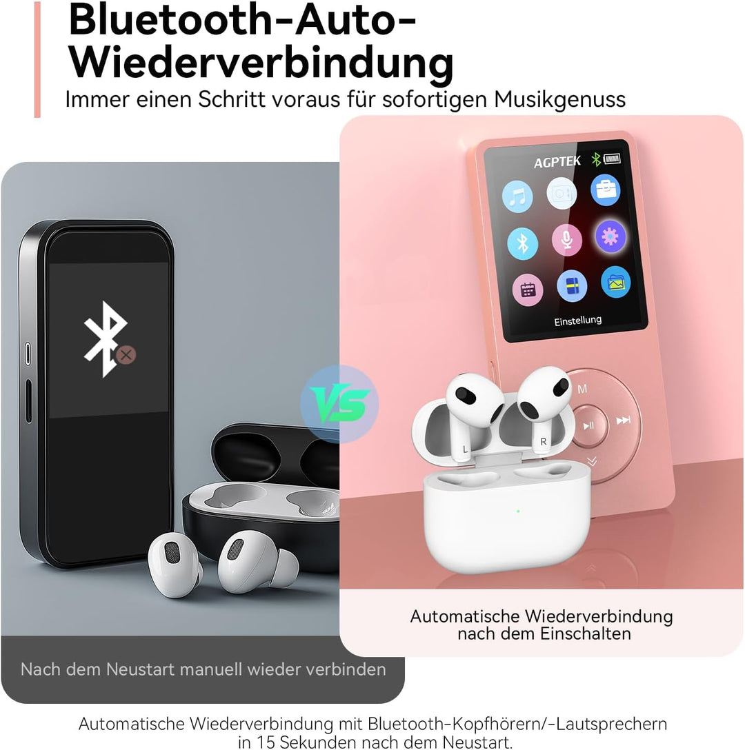 AGPTEK 64GB MP3 Player Bluetooth 5.3 mit Lautsprecher, 40 Stunden Akkulaufzeit Kleiner und klassisch