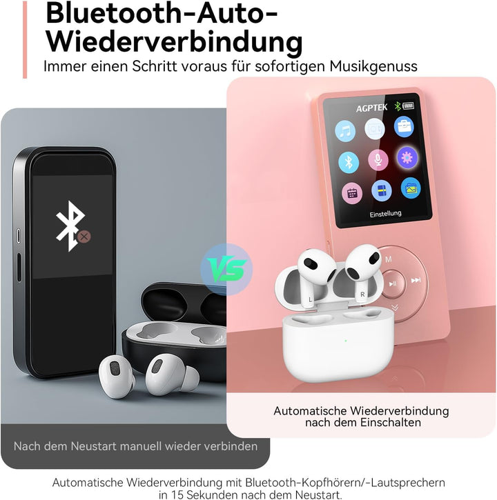 AGPTEK 64GB MP3 Player Bluetooth 5.3 mit Lautsprecher, 40 Stunden Akkulaufzeit Kleiner und klassisch