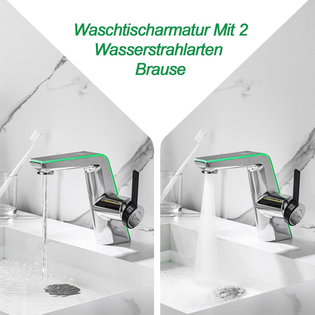 Wasserhahn Bad mit LED-Temperaturanzeige Badarmatur,Waschtischarmatur aus Messing Einhebelmischer Ba