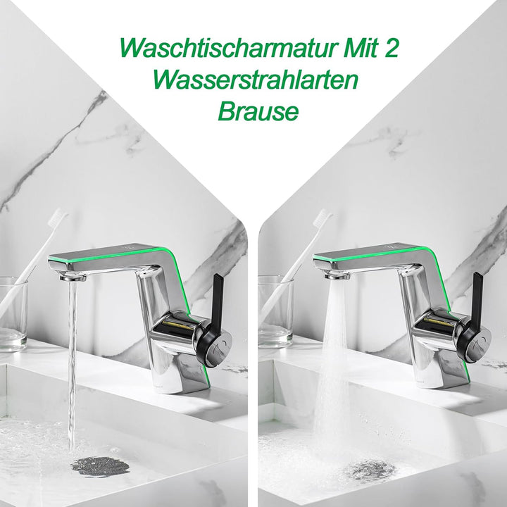 Wasserhahn Bad mit LED-Temperaturanzeige Badarmatur,Waschtischarmatur aus Messing Einhebelmischer Ba