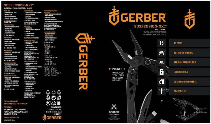 Gerber Multi-Tool mit Gürtel-Clip und 15 Funktionen, Suspension NXT, Gewicht: 190 g, Länge geschloss