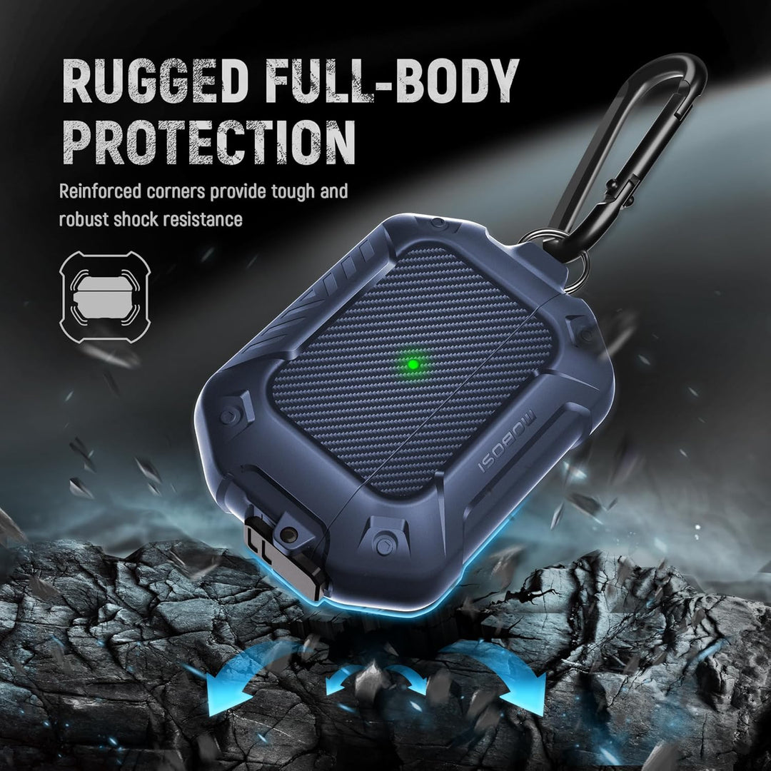MOBOSI Schutzhülle für AirPods Pro 2. / 1. Generation, Secure Lock Clip Kohlefaser-Schutzhülle mit S