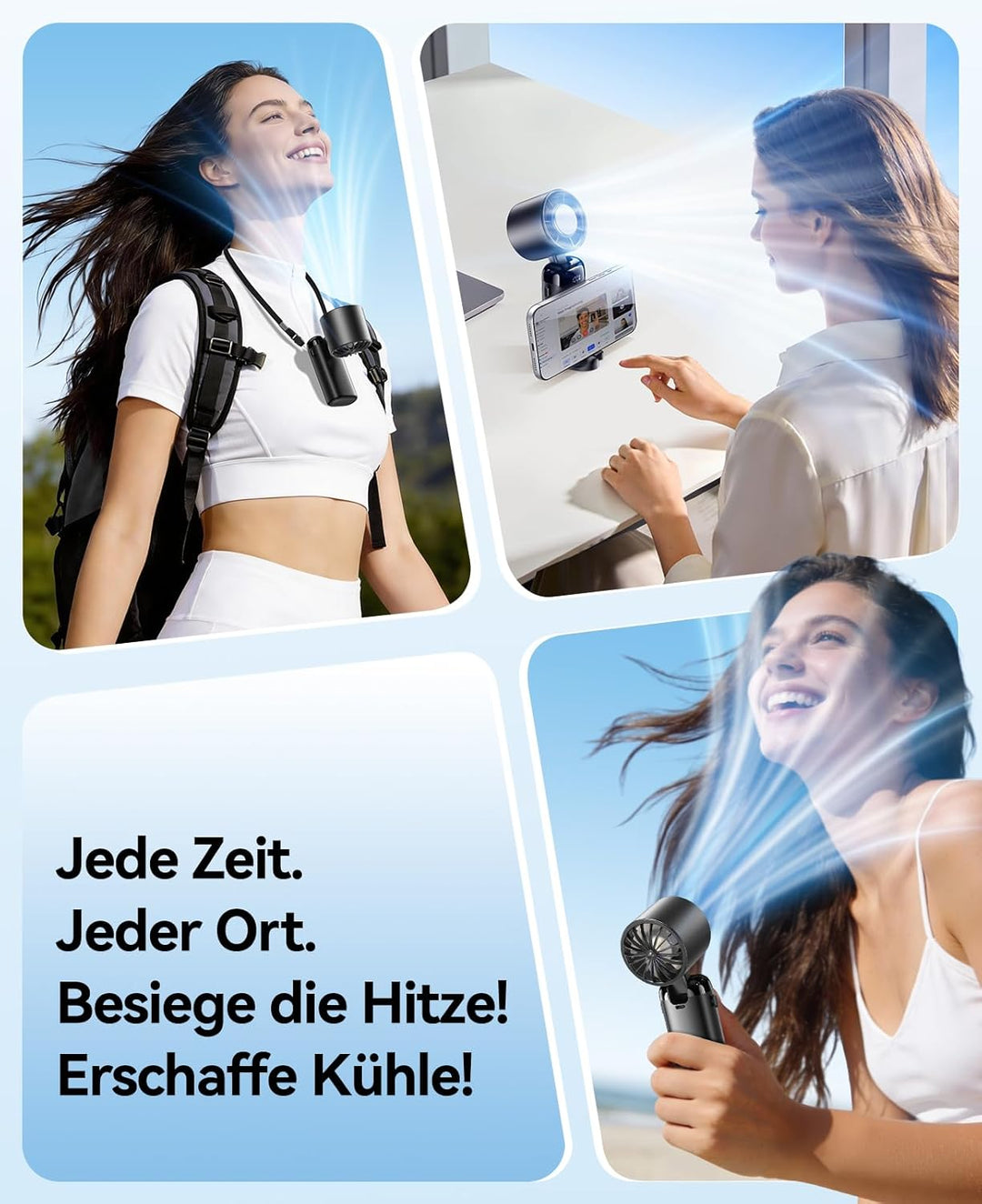 KIMMOO Handventilator mit Eiskühlung, 21000 U/min, 199 Stufen, bis zu 14h Akku, Wiederaufladbar, 3-i