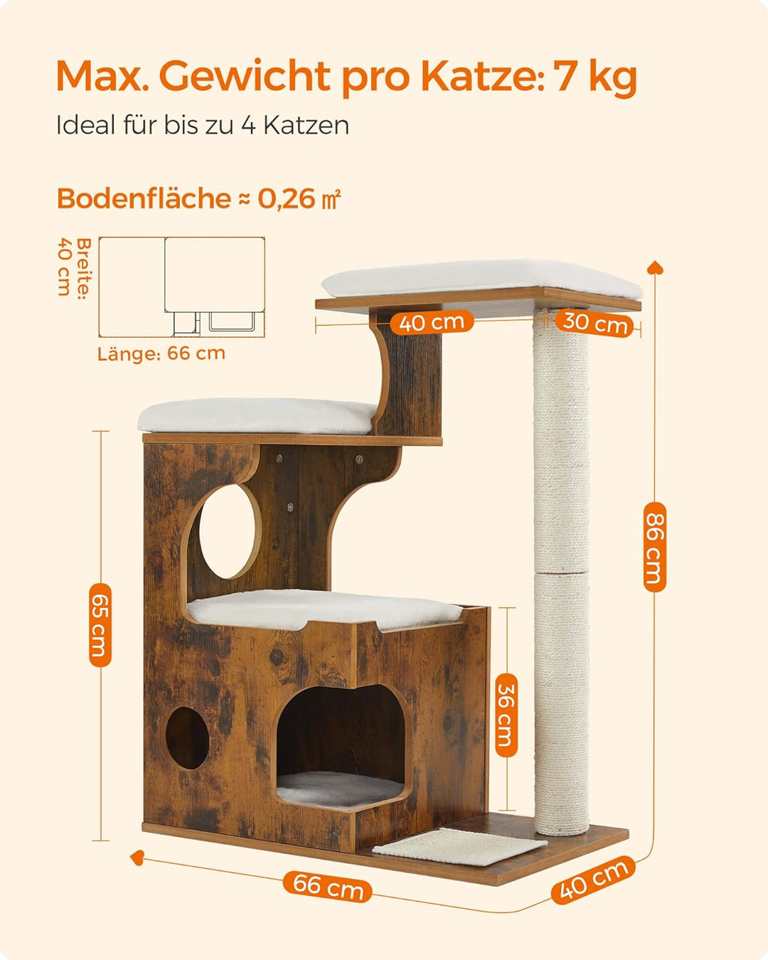 Feandrea Kratzbaum, 86 cm hoher Katzenbaum, Spanplatten-Katzenkratzbaum, mit Höhle, Liegeflächen, Sä