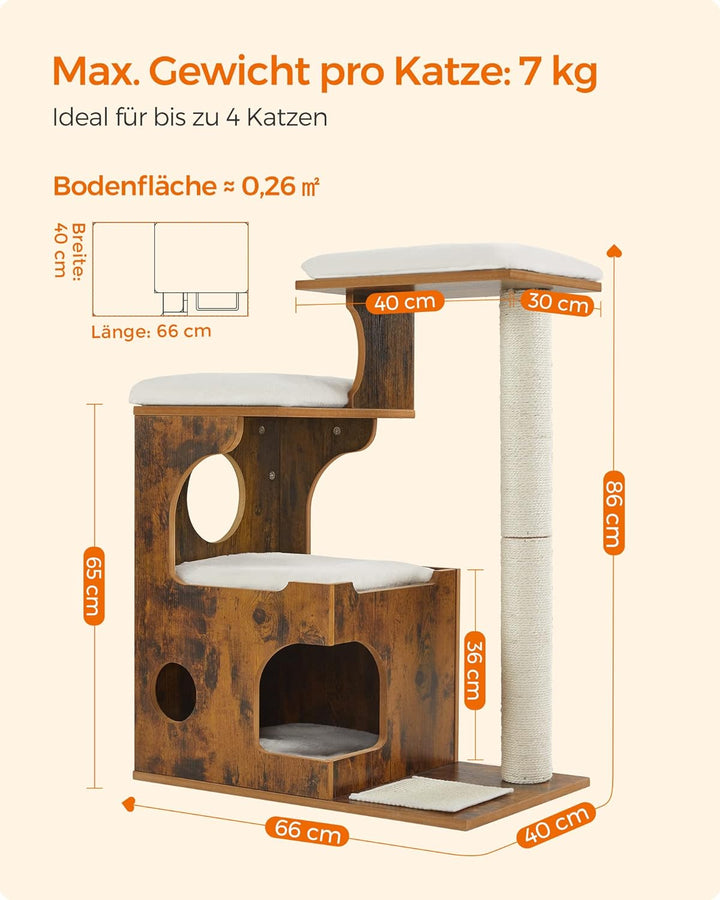 Feandrea Kratzbaum, 86 cm hoher Katzenbaum, Spanplatten-Katzenkratzbaum, mit Höhle, Liegeflächen, Sä
