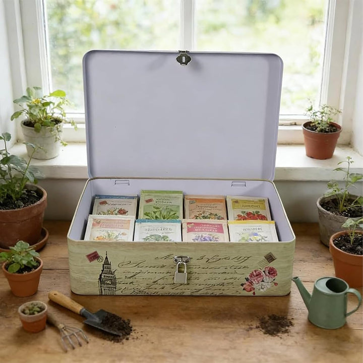 Aoneky Zinn Retro Aufbewahrungsbox mit Schloss, 30.4 x 22.8 x 8.2cm - Metalldose für Medikamente Pos