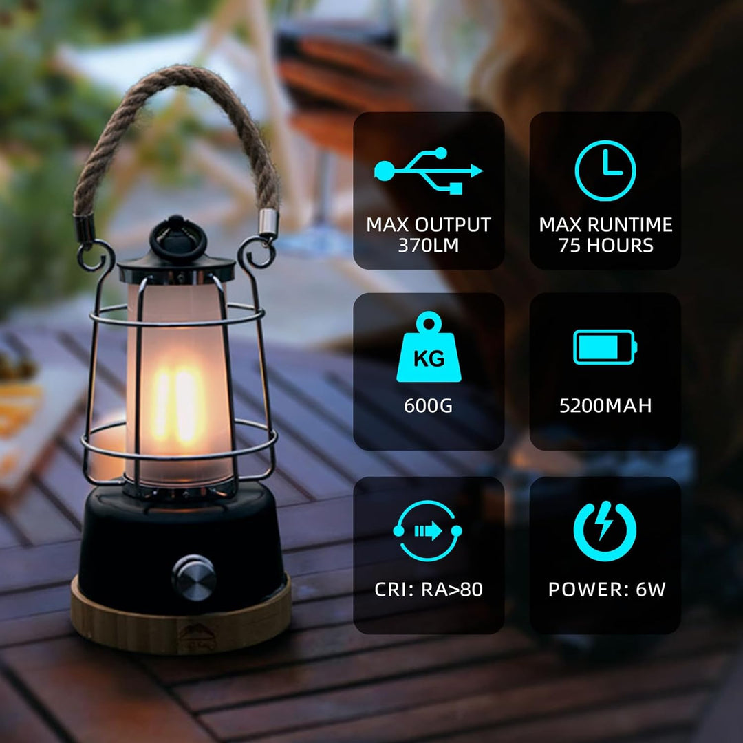 HARPER LIVING Wiederaufladbare LED-Laterne im Retro-Stil, 6 W, 370 Lumen, 5000 mAh, dimmbar, Farbwec