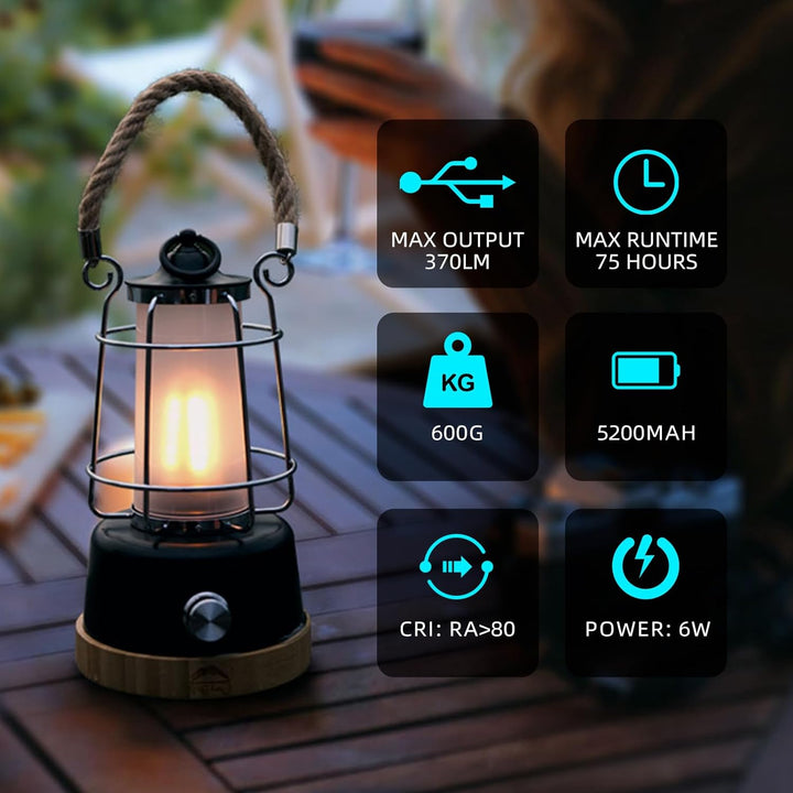 HARPER LIVING Wiederaufladbare LED-Laterne im Retro-Stil, 6 W, 370 Lumen, 5000 mAh, dimmbar, Farbwec
