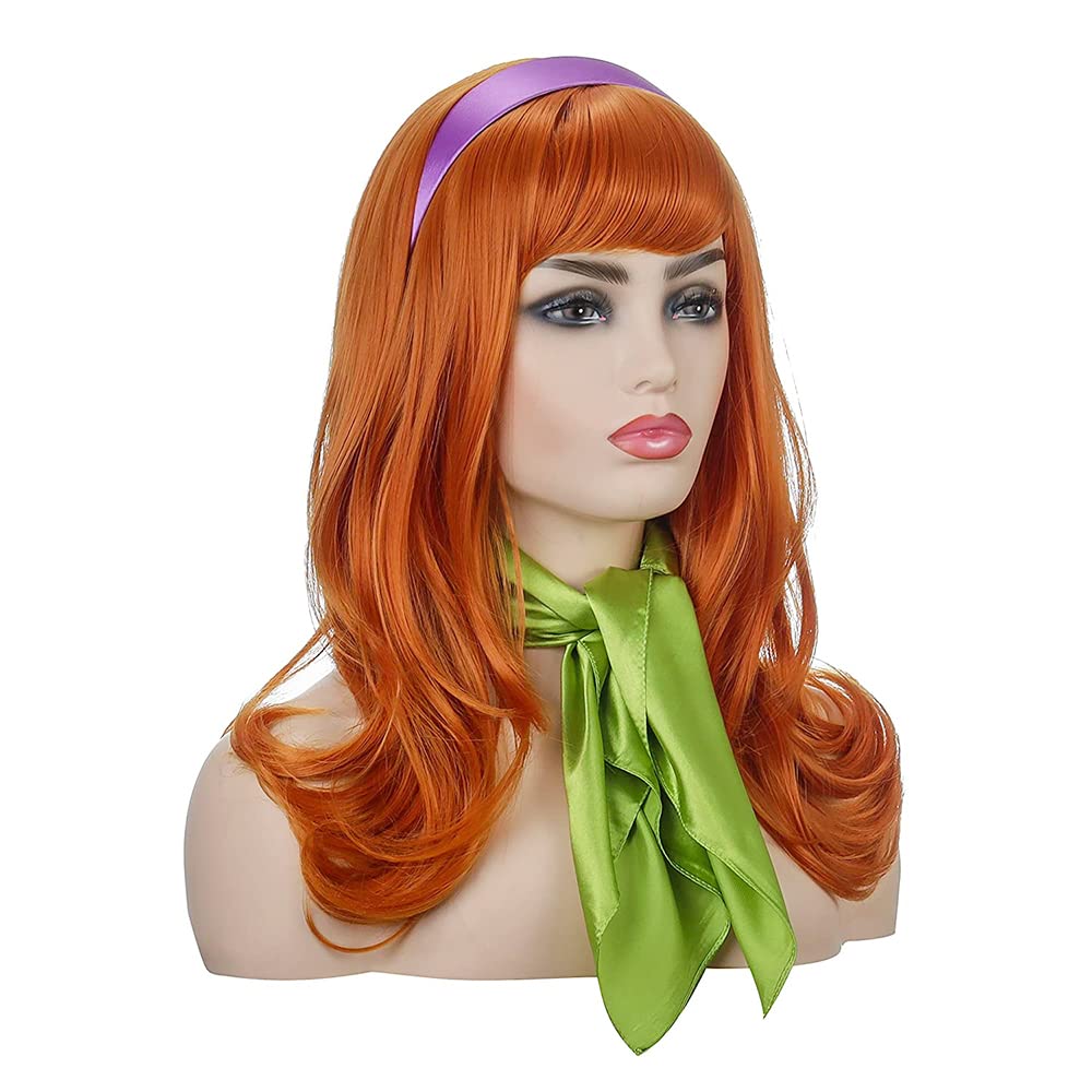 Lange gewellte orangefarbene Perücke | FVCENT Full Bangs Ginger Perücken Halloween Cosplay Kostüm Pa