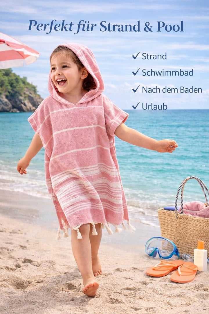 ELY PARKER Strandponcho für Kinder - 100% Baumwolle Strandtuch &amp; Strandkleid - Saugstarkes Badeponch