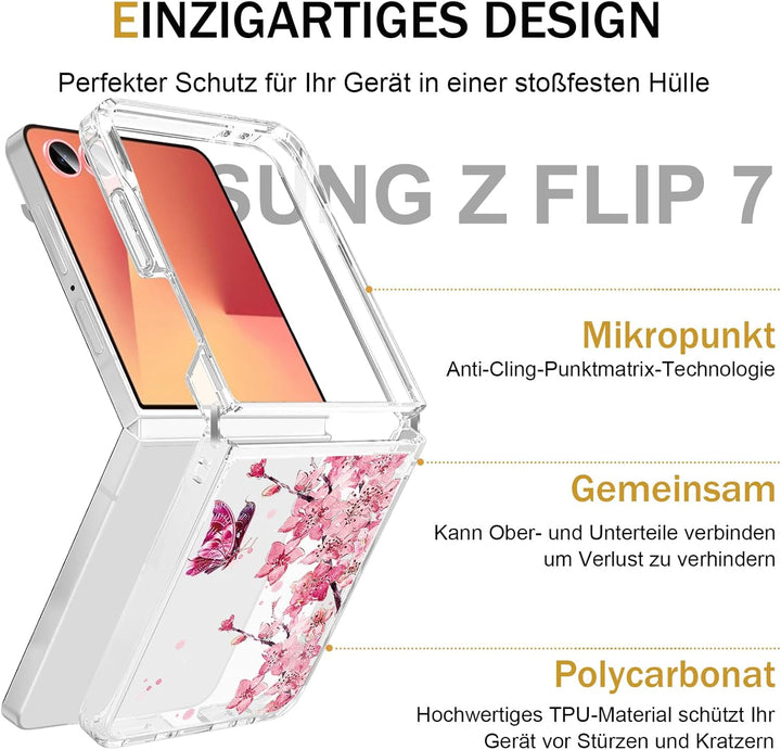 Galaxy Z Flip 7 Handyhülle für Samsung Galaxy Z Flip 7 Hülle 5G, Ultra Dünn Transparent Silikon Blum