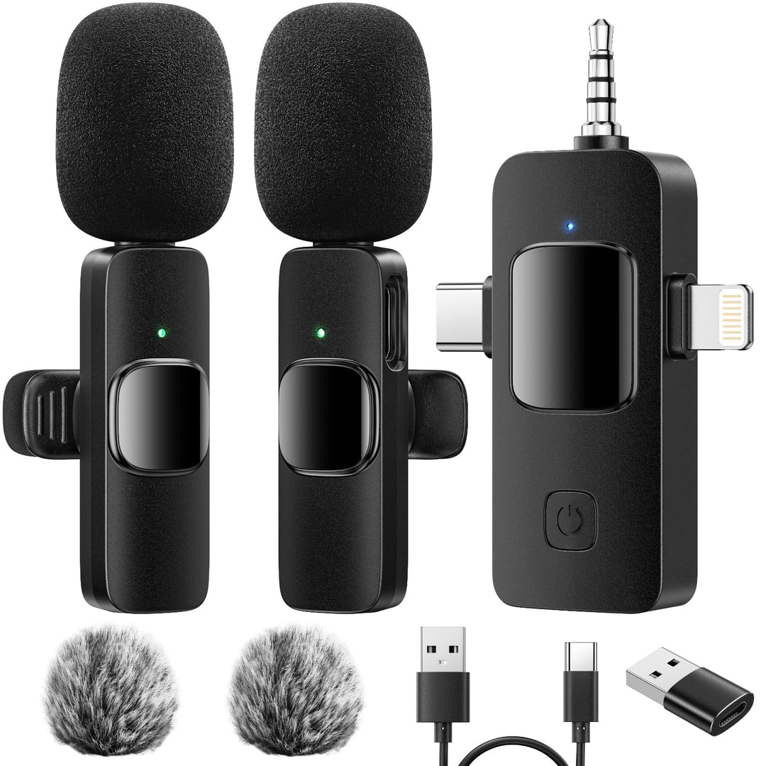 GlasFlength Lavalier Mini Mikrofon für iPhone Android Kamera Computer, 4 in 1 Kabellos Geräuschunter