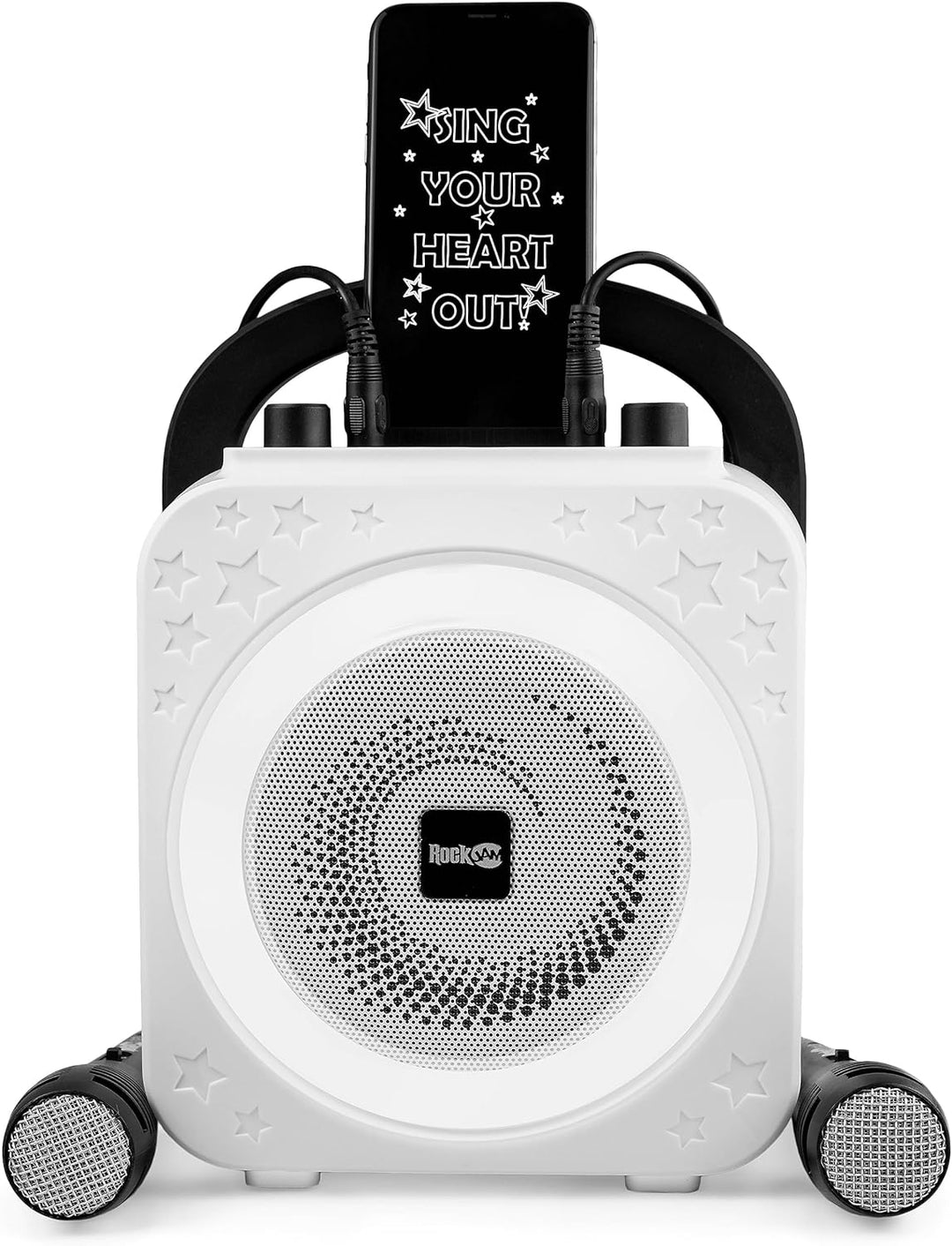 RockJam Ring Bluetooth Karaoke Machine with Two Mics Black Ring Light & Disco Light, Black Ring Ligh
