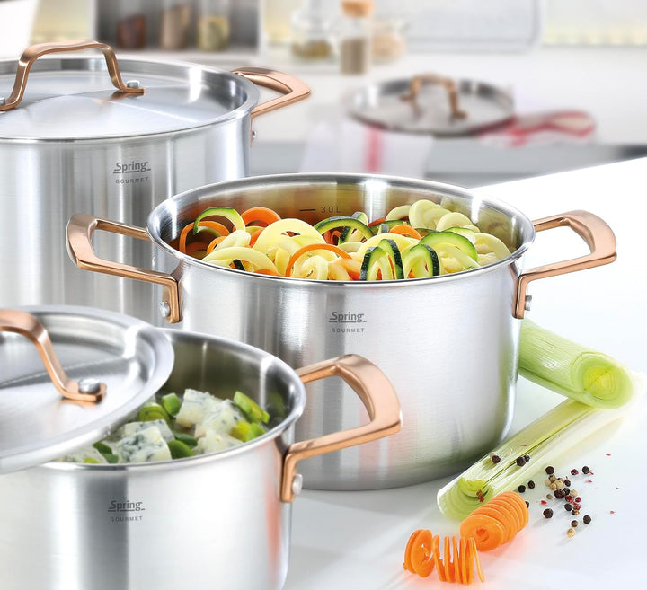 Spring Kochtopf GOURMET, mehrschichtiger Topf mit Deckel aus Edelstahl, backofengeeignet, mit Innens