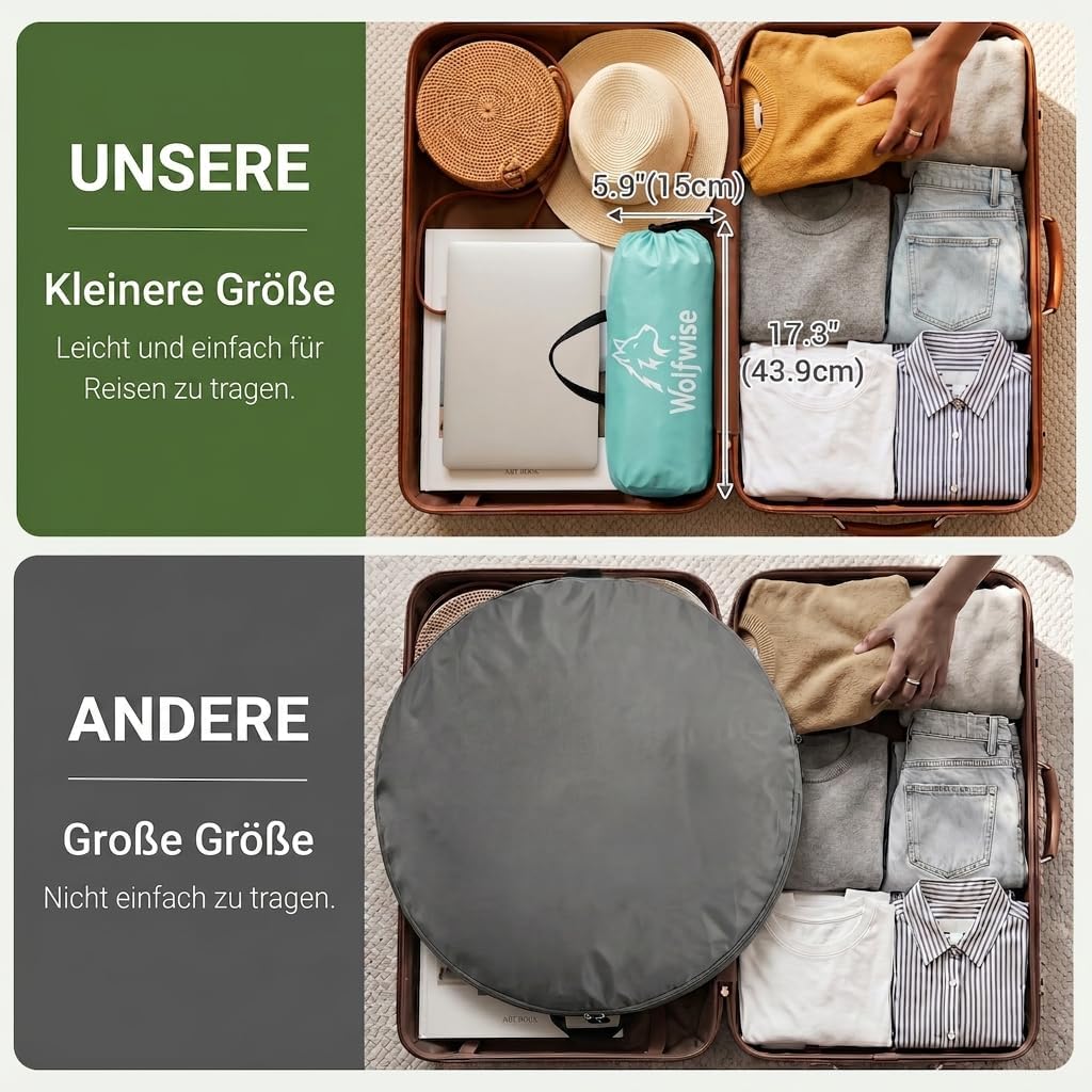 Wolfwise Strandmuschel UV Schutz, 3 Belüftungsfenster &amp; Tragetasche, Strand Zelt mit erweiterbarem B
