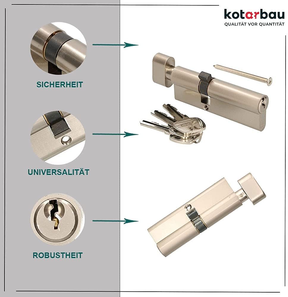 KOTARBAU Schliesszylinder 55/45 Nickel Mit Knauf Zylinderschloss Profilzylinder Türzylinder Schloss