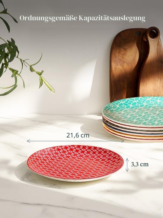DOWAN Speiseteller 6er Set, Ø 21,5 cm Porzellan Dessertteller und Salatteller, Servierteller für Vor
