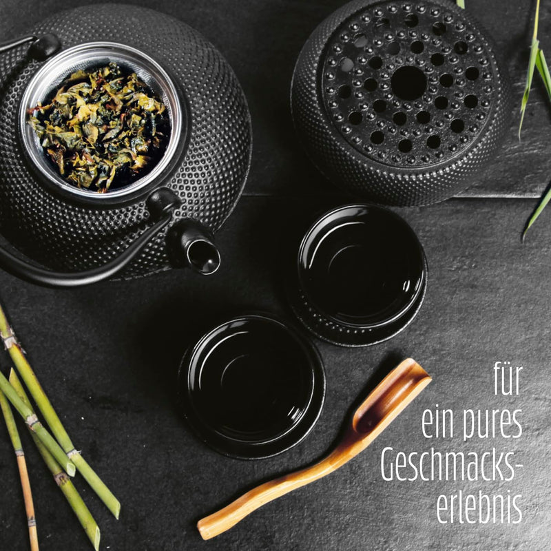 Lumaland Tee Set 8-teilig | 1,4 Liter Gusseiserne Teekanne Tetsubin | Stövchen aus Gusseisen | 2 Tee