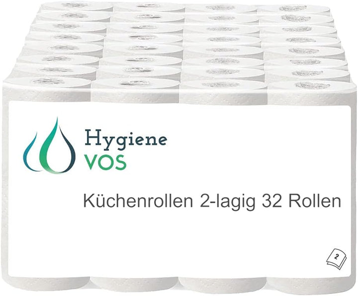 Hygiene VOS 32 Küchenrollen Original saugstarke Wischtücher 2- lagig im riesigen Vorteilspack 8 x 4