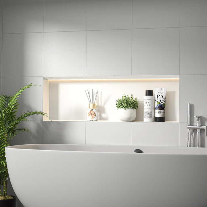 Wandnische Dusche Edelstahl, wasserdichte Nische mit LED-Licht, Eingebettete Duschnische 90x30x10cm,