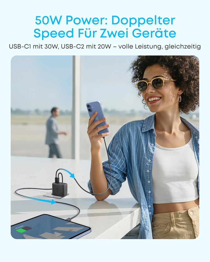 Anker Zolo 50W USB C Ladegerät(Doppelpack), 4-Port Netzteil mit 2 USB-C und 2 USB-A, Kompaktes Schne