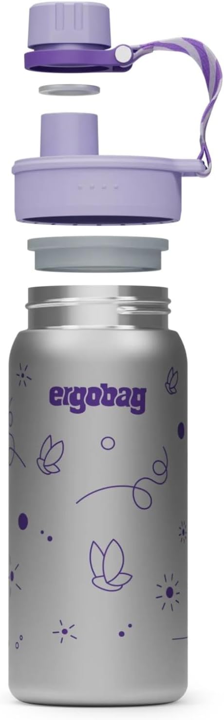 ergobag Edelstahl Trinkflasche Schmetterling - Lila | 500 ml Fassungsvermögen mit verschiedenen Moti