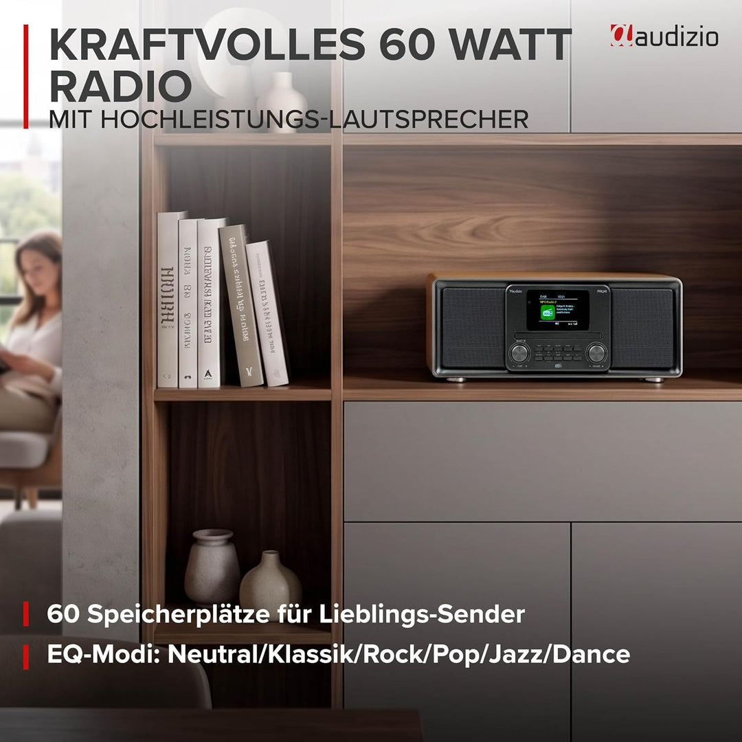 Audizio Palmi - DAB Radio mit CD Player - 60 Watt Stereoanlage mit Bluetooth 5.0, USB &amp; Equalizer, W