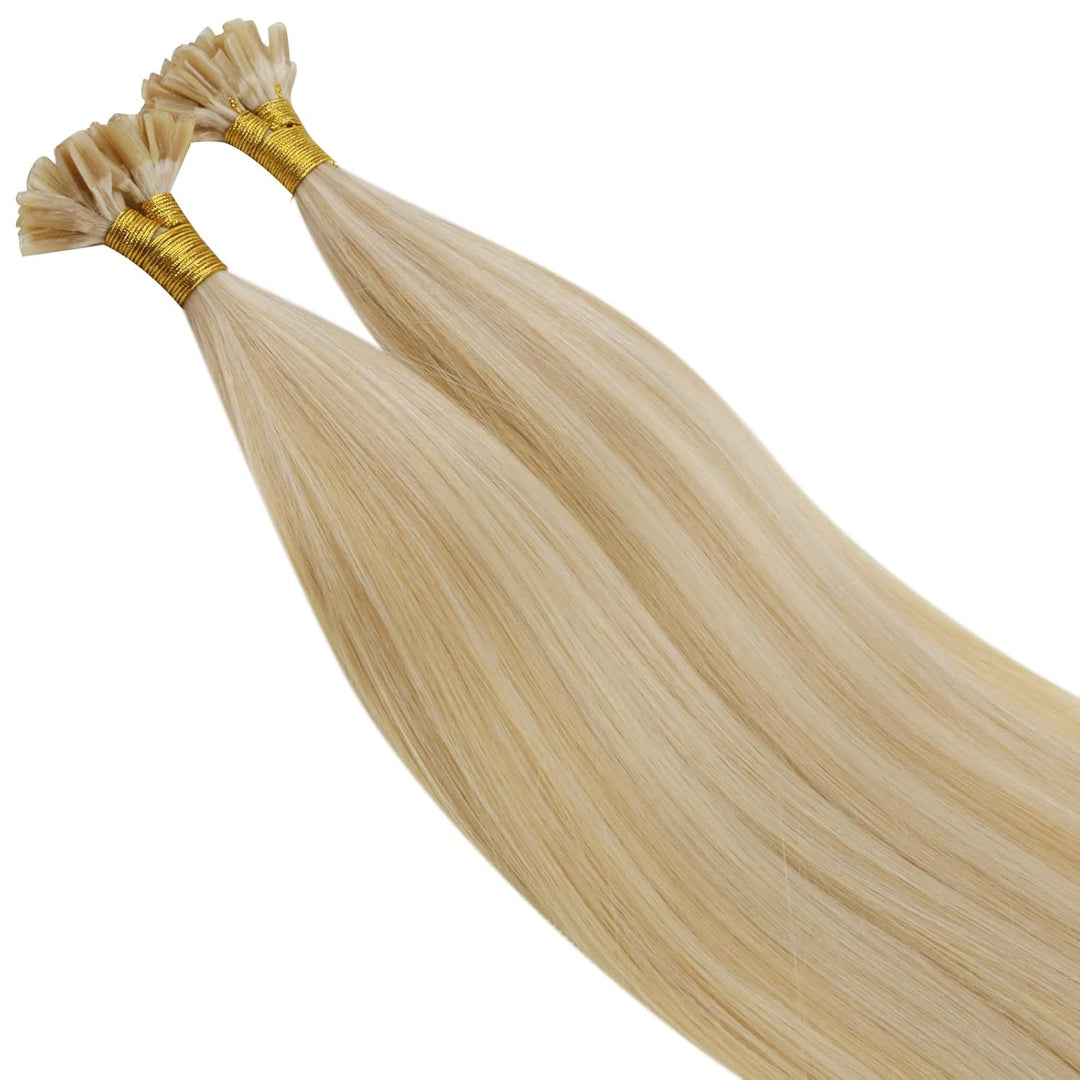 RUNATURE Blonde Extensions Echthaar Bondings 55cm Lang Haarverlängerung Bondings Echthaar 1g Hot Fus