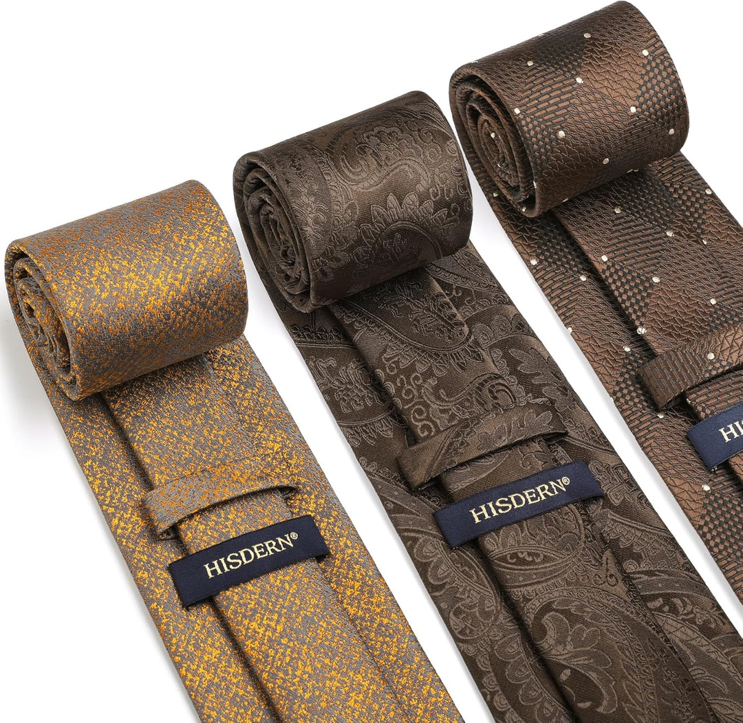 HISDERN Los 3 Stck Herren Krawatte Klassisch Elegante Krawatten und Einstecktuch Seidenkrawatte Set